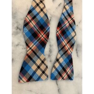 Skinny Tie Madness 100% Cotton Blue Red Black Plaid Adjustable Self Tie Bow Tie